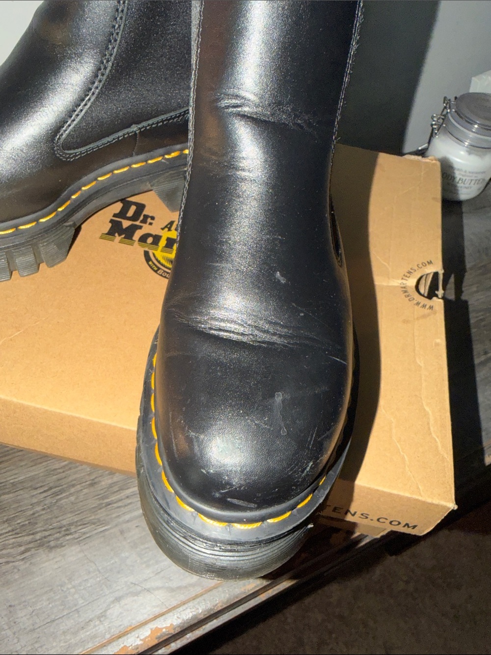 Dr. Martens Black Leather Platform Chelsea Boots with Yellow Stitching - Picture 7 of 11